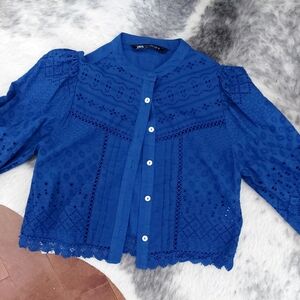 Zara Royal Blue Lace Blouse